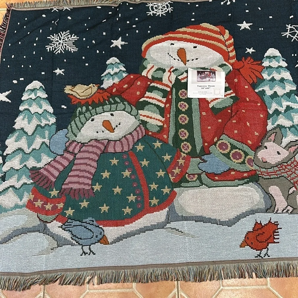 NWT Holiday Christmas Snowman Tapestry Blanket Throw 50 x 60